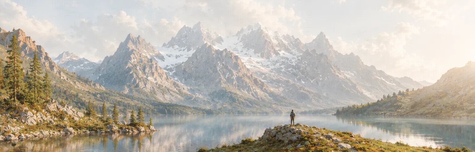 Romantic mountain landscape with a solitary figure beside a lake, illustrating changing cultural perceptions of nature and landscape.