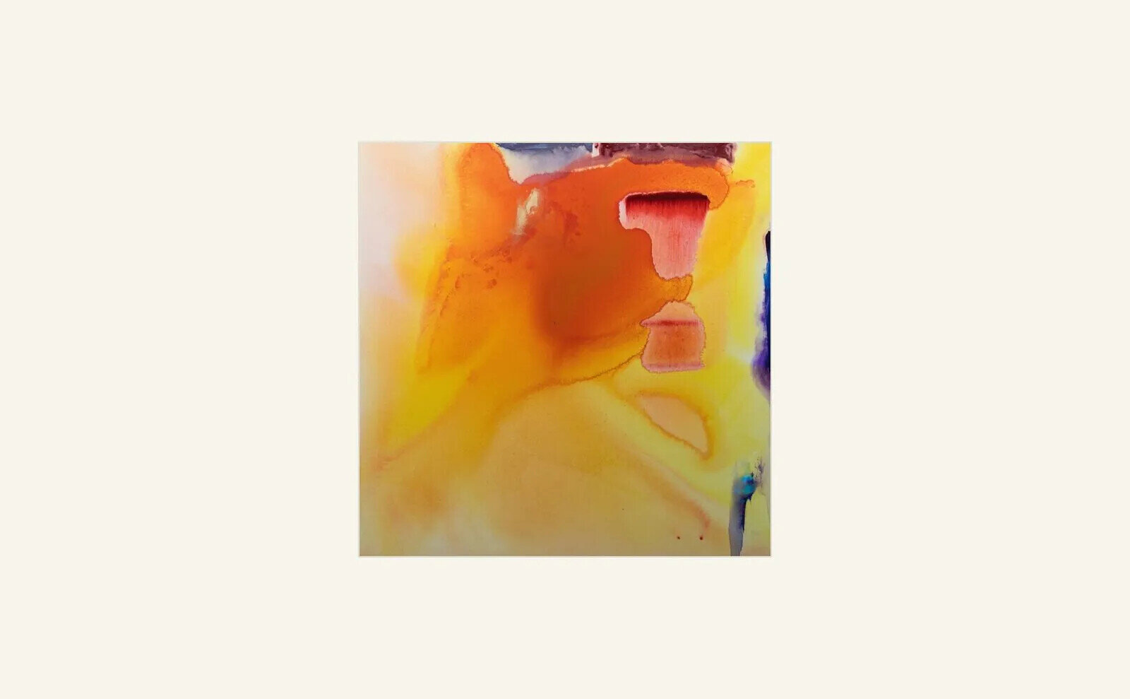 John Sabraw’s abstract painting Sloop, 2025, with orange, yellow and blue passages made partly using recovered iron oxide pigments from acid mine drainage.